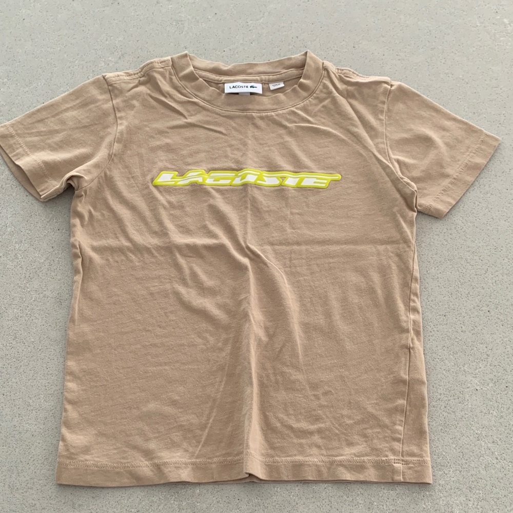Lacoste Beige Tee with Vibrant Yellow Logo